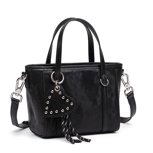 Sculpted Genuine Leather Mini Tote Crossbody Bag with Signature Heart Charm