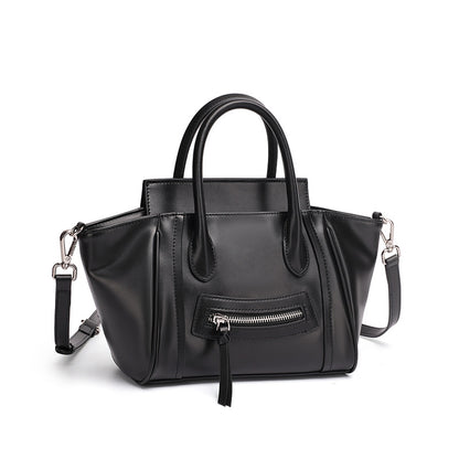 Maillard Style Genuine Leather Smile Flap Satchel Crossbody Bag