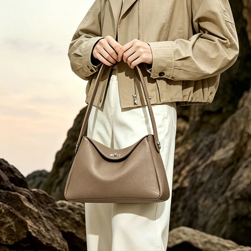 Nonchalant Lychee-Grain Genuine Leather Crossbody Hobo Bag