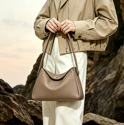 Nonchalant Lychee-Grain Genuine Leather Crossbody Hobo Bag