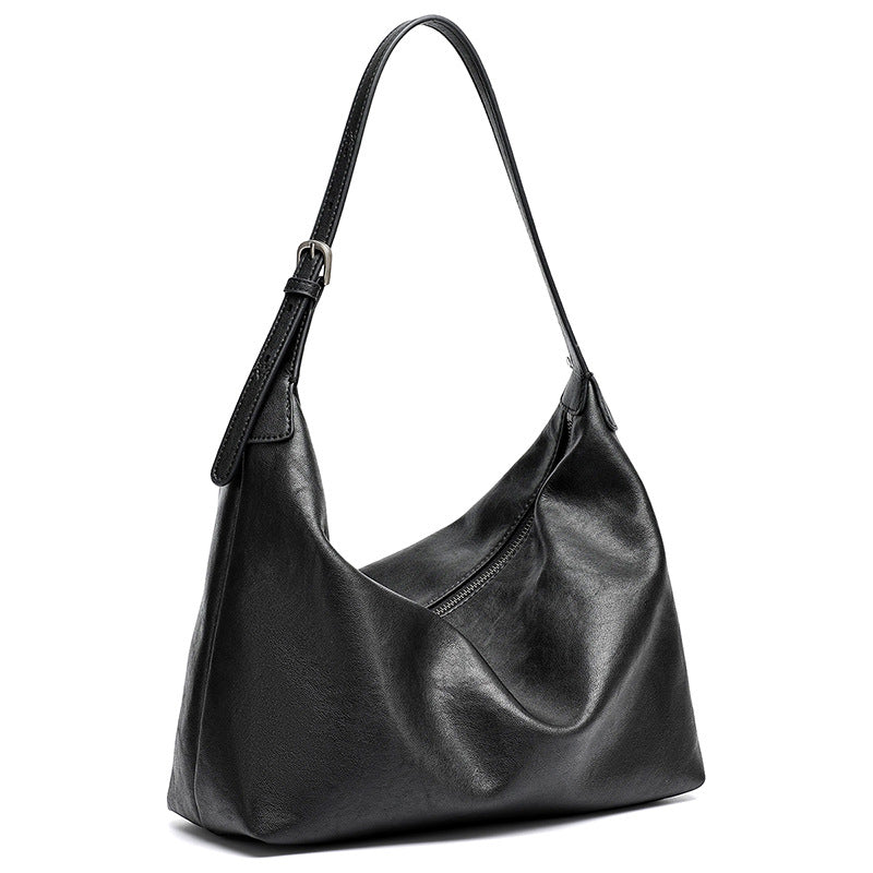 Supple Slouchy Genuine Leather Crescent Hobo Clutch Bag