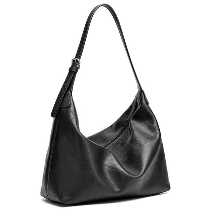 Supple Slouchy Genuine Leather Crescent Hobo Clutch Bag