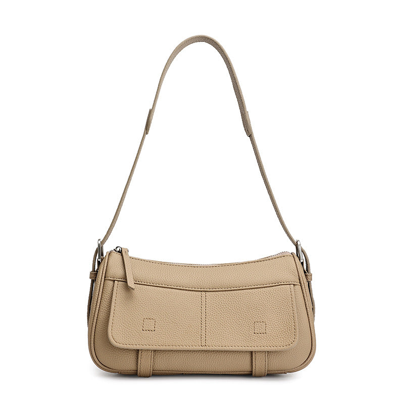 Mellow Pebbled Genuine Leather Flap Baguette Clutch Bag