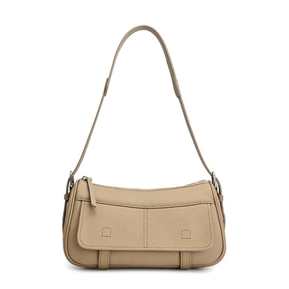 Mellow Pebbled Genuine Leather Flap Baguette Clutch Bag