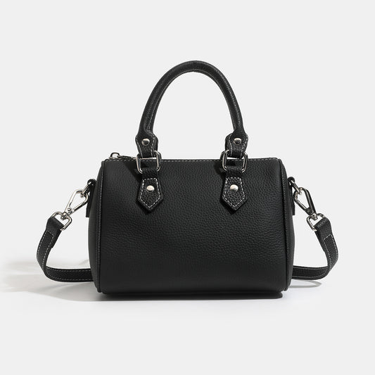 Retro Luxury Pebbled Genuine Leather Boston Clutch Bag