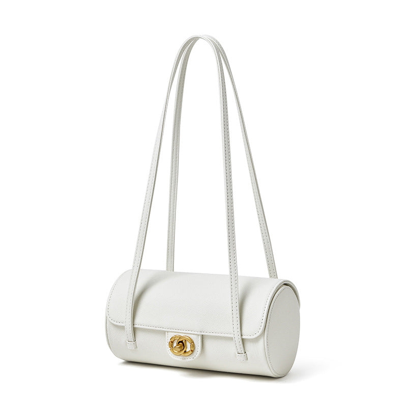 Nostalgic Caviar Genuine Leather Baguette Tube Clutch Bag