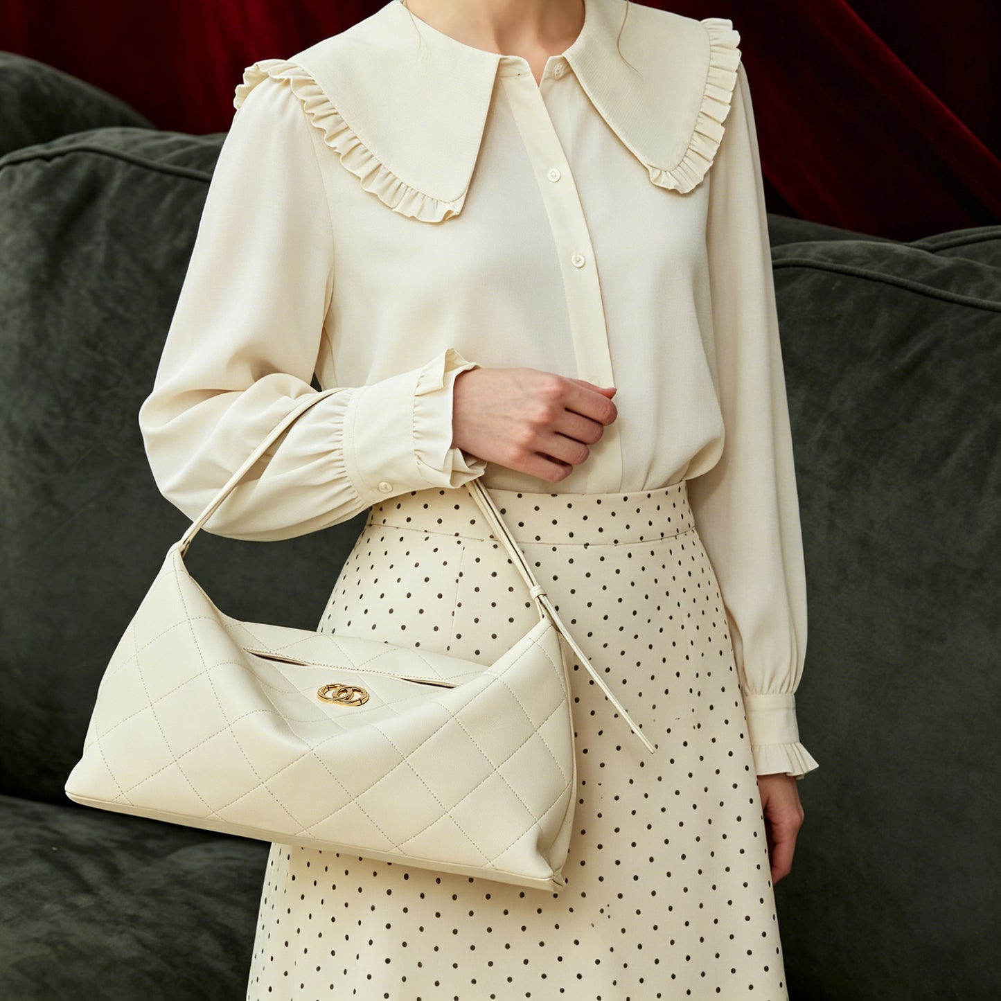 Elegant Quilted Sheepskin Leather Hobo Clutch Bag
