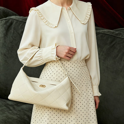 Elegant Quilted Sheepskin Leather Hobo Clutch Bag