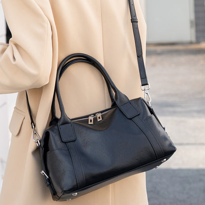 Minimalist Barrel Genuine Leather Satchel