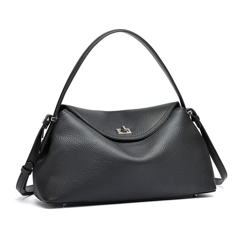 Slouchy Pebbled Genuine Leather Pillow Flip Clutch Bag