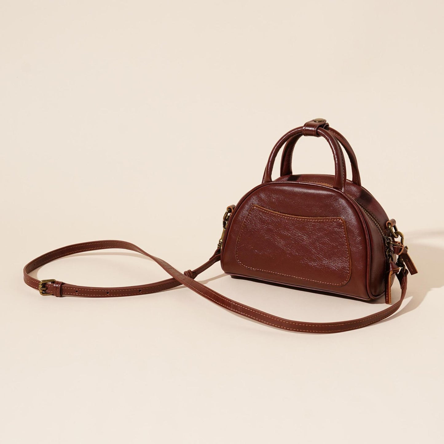 The Vintage Dome Genuine Leather Mini Boston Crossbody Bag with Top Handle