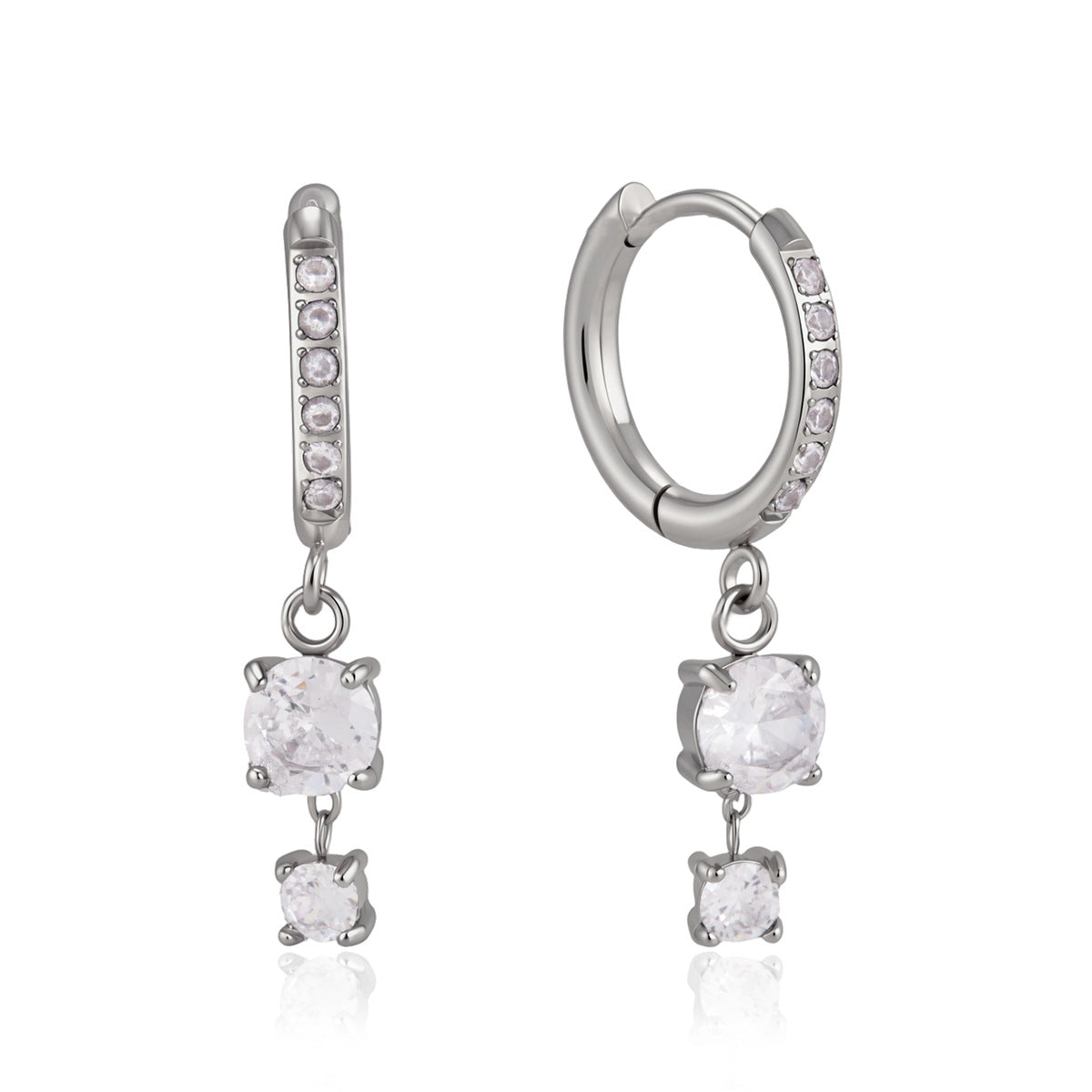 Modern Luxury Graduated Dual Crystal Huggie Earrings