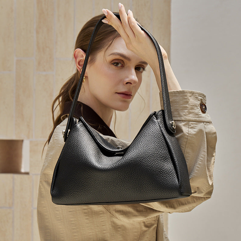 Nonchalant Lychee-Grain Genuine Leather Crossbody Hobo Bag