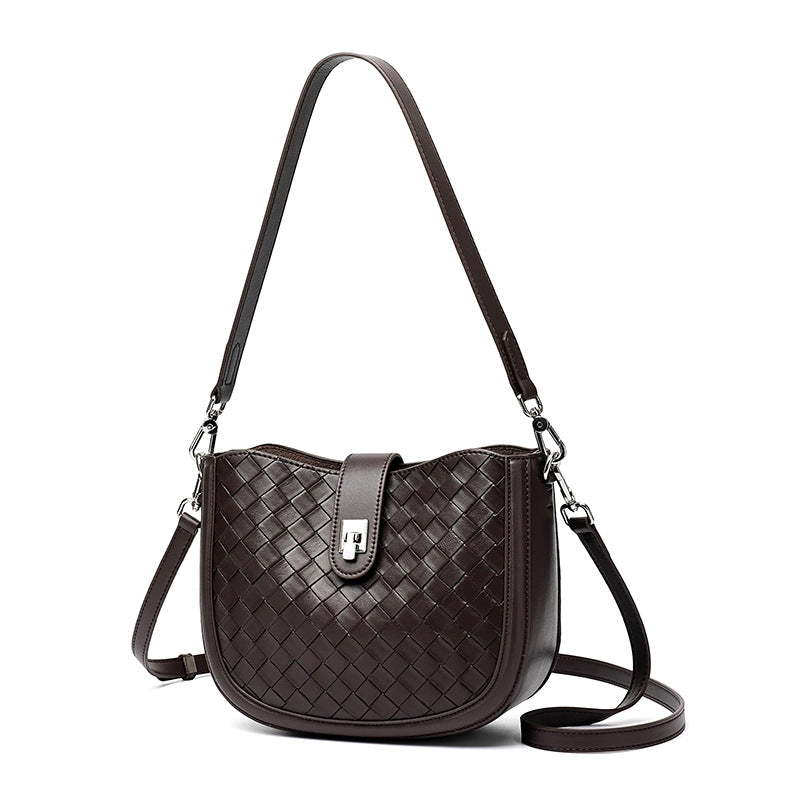 Intricate Woven Genuine Leather Saddle Clutch Bag
