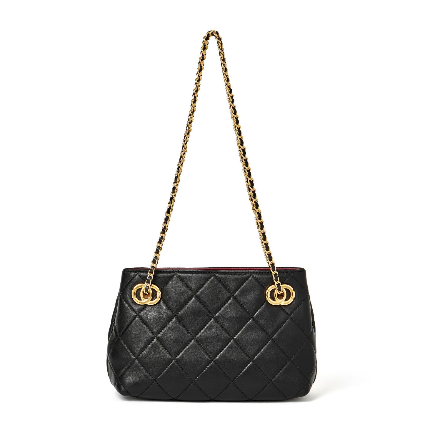 Classic Quilted Sheepskin Genuine Leather Chain Mini Tote Clutch Bag
