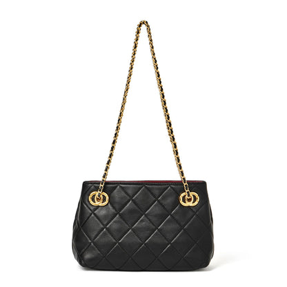 Classic Quilted Sheepskin Genuine Leather Chain Mini Tote Clutch Bag