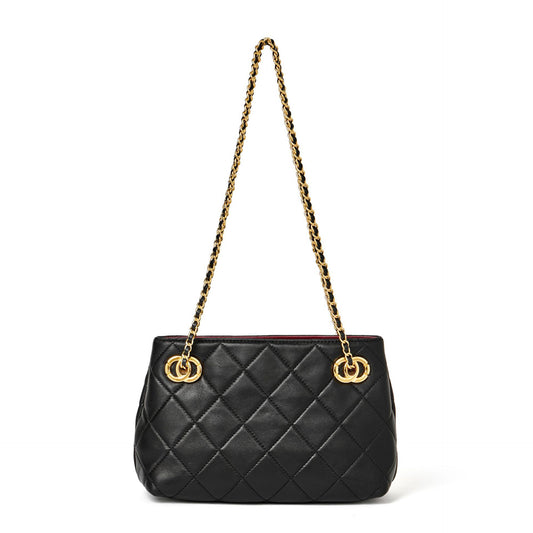 Classic Quilted Sheepskin Genuine Leather Chain Mini Tote Clutch Bag