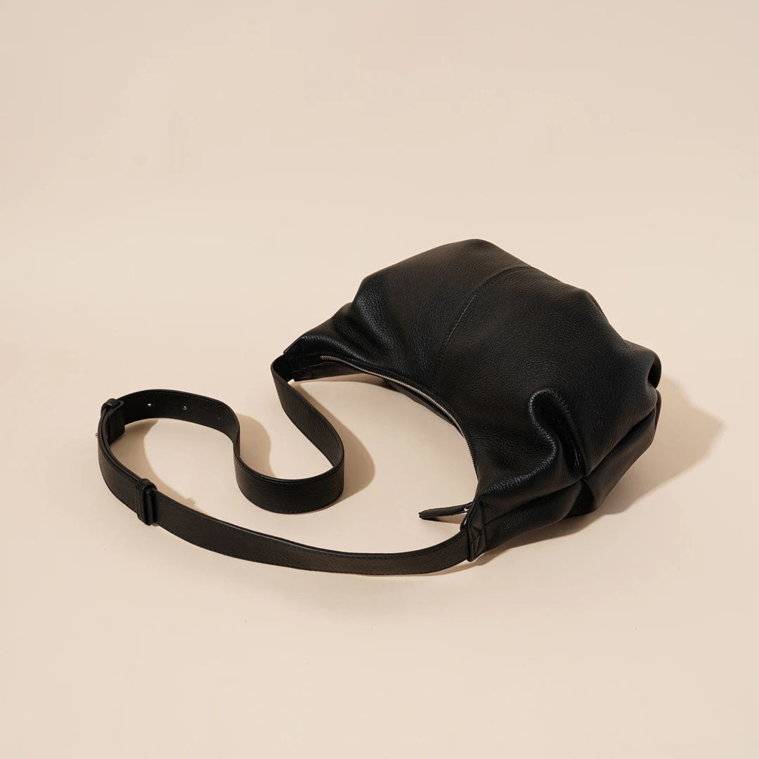 Obsidian Slouch Crescent Genuine Leather Hobo Bag