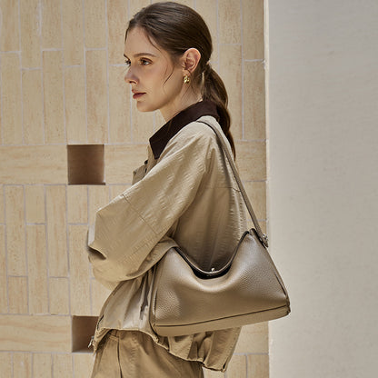 Nonchalant Lychee-Grain Genuine Leather Crossbody Hobo Bag