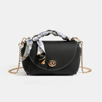 Elegant Retro Genuine Leather Chain Crossbody Shoulder Silk Scarf Handbag
