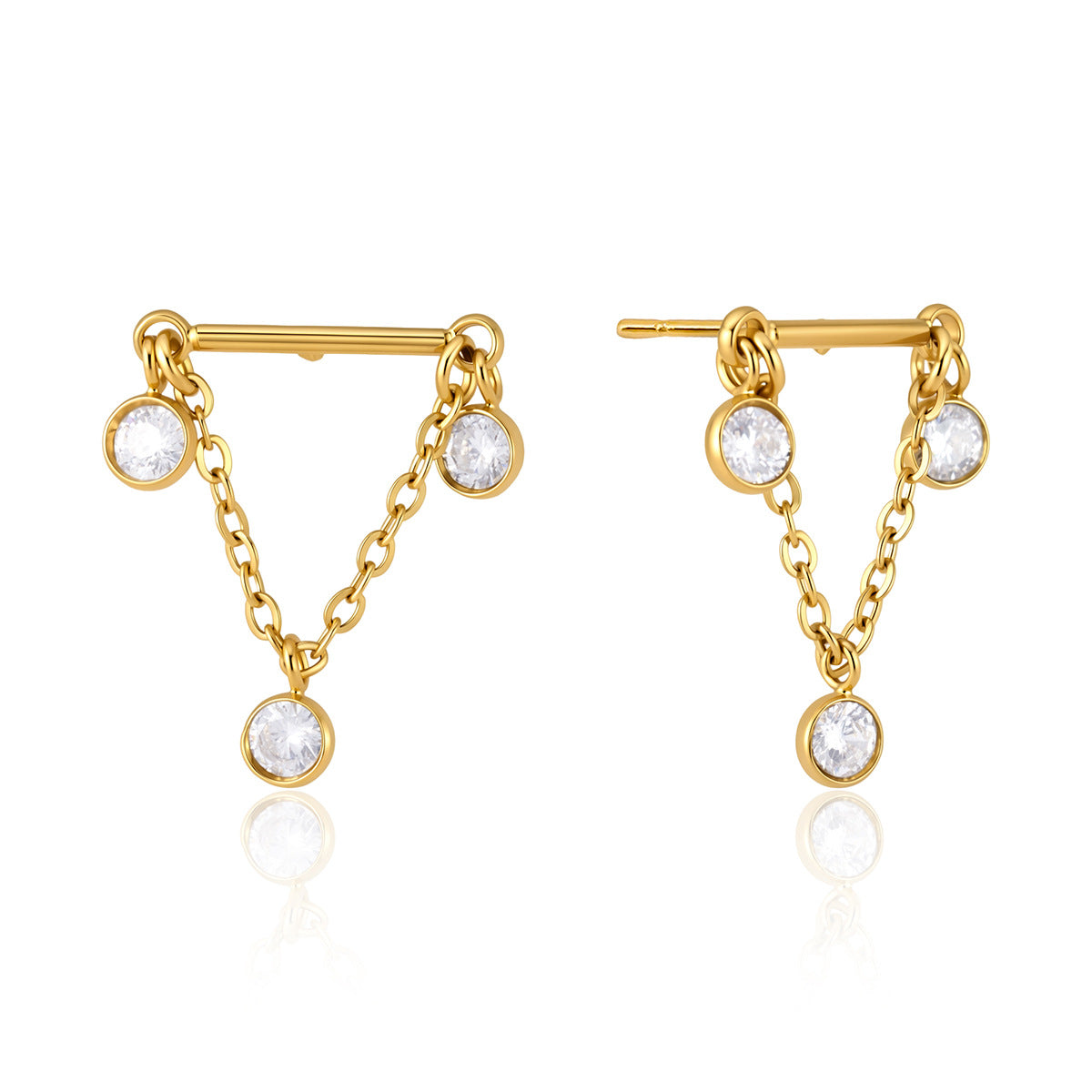 Modern Luxury Bezel Trio V Drape Earrings