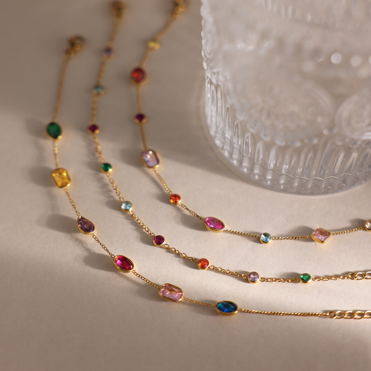Chromatic Gradient Geometric Luminary Stacking Bracelet
