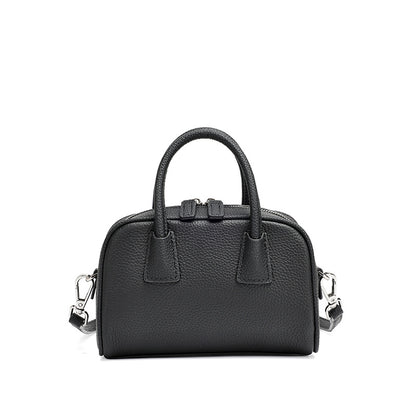 Cushiony Pebbled Genuine Leather Mini Boston Clutch Bag