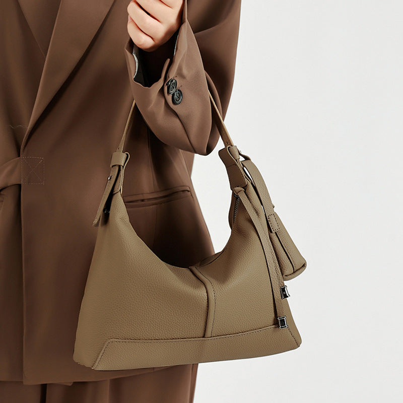 The Ethereal Slouchy Genuine Leather Bag - Minimalist Pebbled Hobo with Mini Pouch