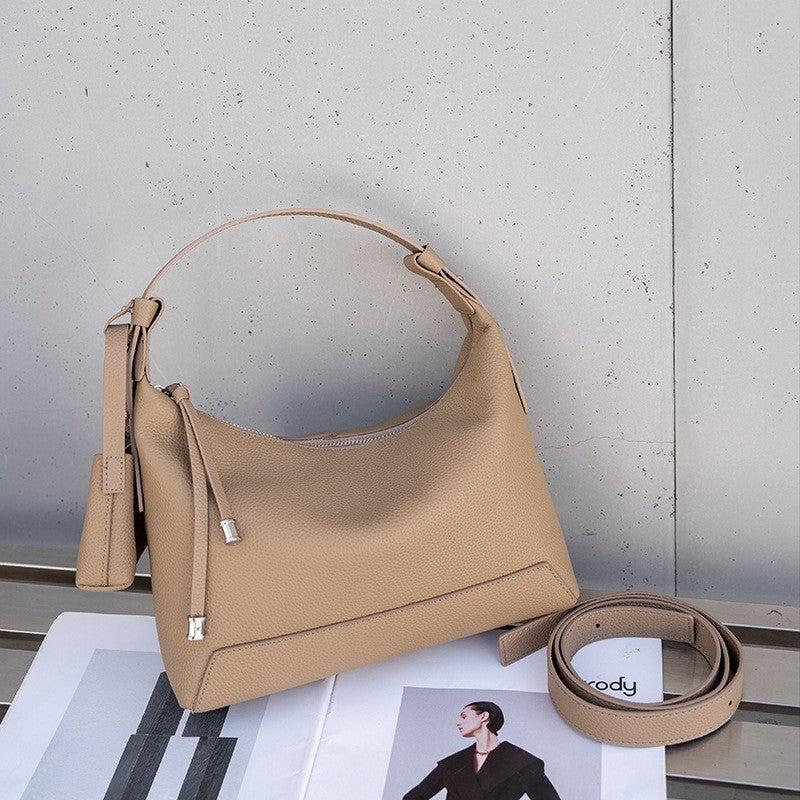 The Ethereal Slouchy Genuine Leather Bag - Minimalist Pebbled Hobo with Mini Pouch