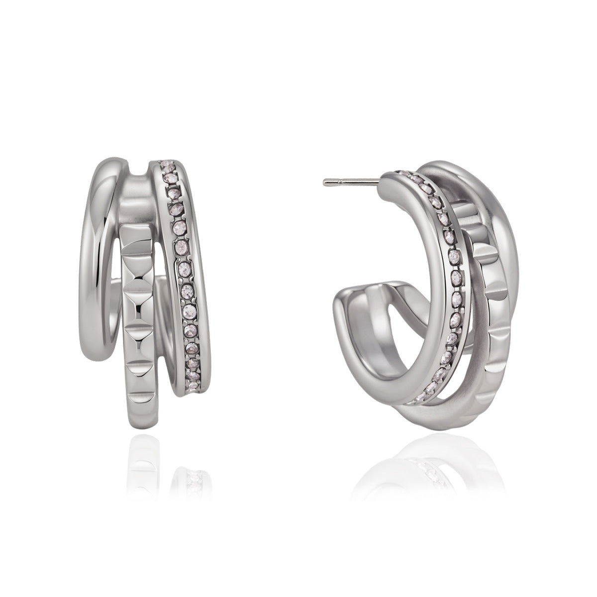 Elegant Triple Layer Pavé Ribbed Earrings