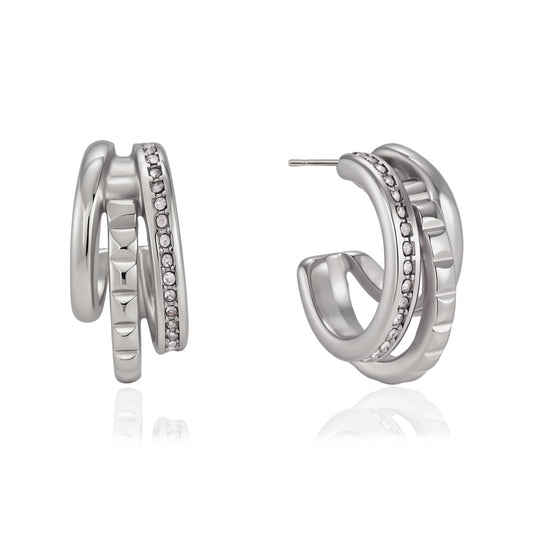 Elegant Triple Layer Pavé Ribbed Earrings