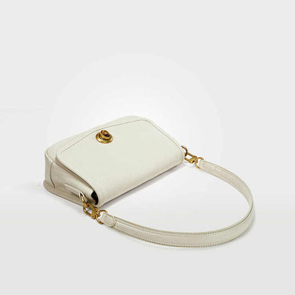 The Washed Genuine Leather Turn-Lock Flap Shoulder Crossbody Bag