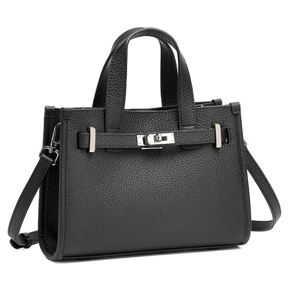Minimalist Pebbled Genuine Leather Kelly Clutch Bag with Metal Turn Lock