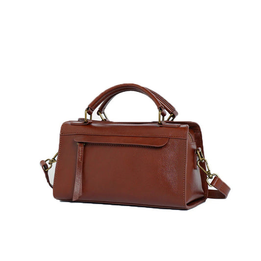 The Vintage Genuine Leather Mini Boston Crossbody Bag with Top Handle