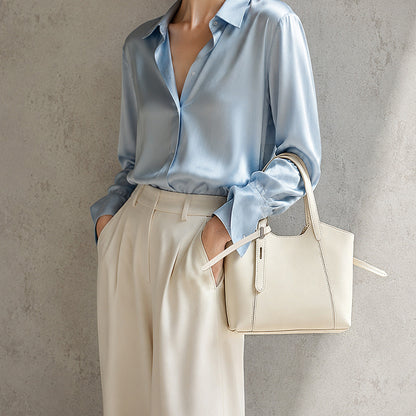 Sleek Genuine Leather Mini Bucket Clutch Bag with Adjustable Straps