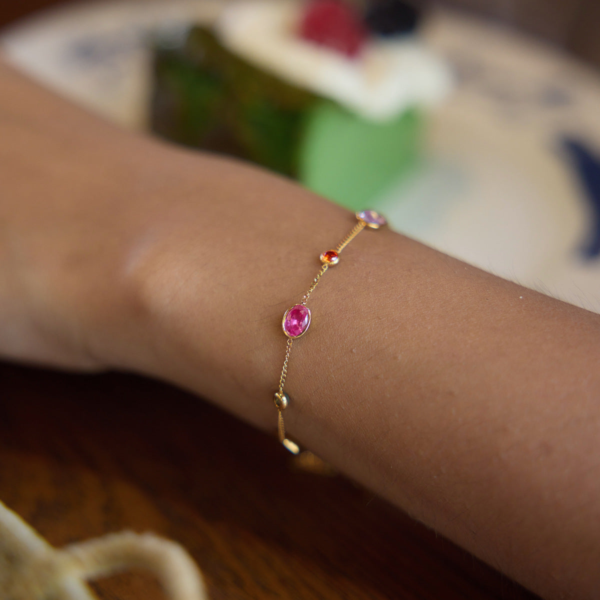 Chromatic Gradient Geometric Luminary Stacking Bracelet