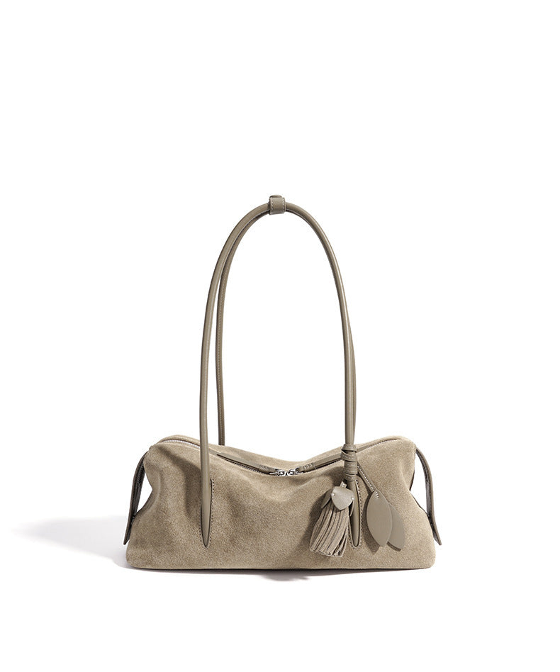 Chic Matte Genuine Leather Baguette Clutch Bag