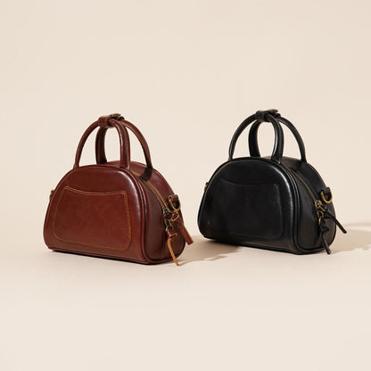 The Vintage Dome Genuine Leather Mini Boston Crossbody Bag with Top Handle