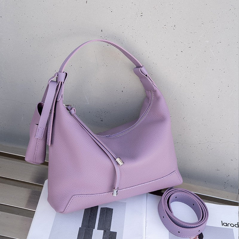 The Ethereal Slouchy Genuine Leather Bag - Minimalist Pebbled Hobo with Mini Pouch