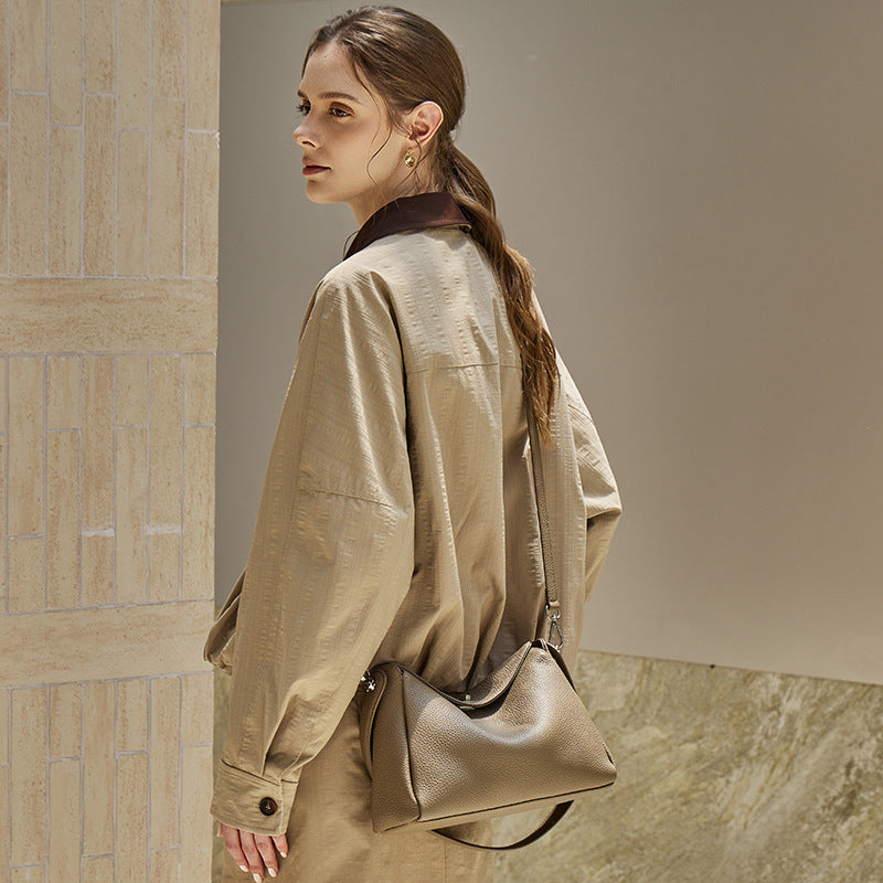 Nonchalant Lychee-Grain Genuine Leather Crossbody Hobo Bag