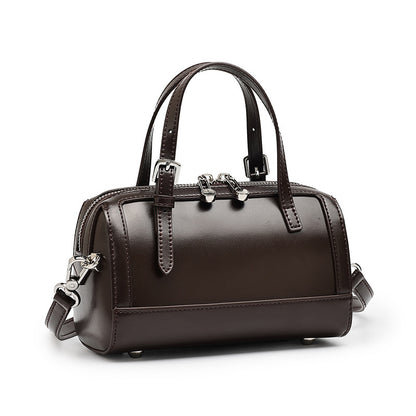 Retro Maillard Genuine Leather Boston Barrel Bag