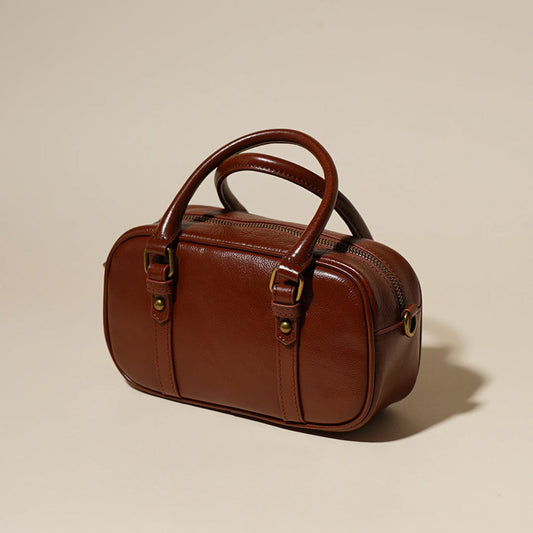 The Vintage Charm Genuine Leather Mini Boston Crossbody Bag with Top Handle