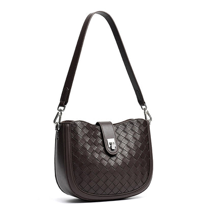 Intricate Woven Genuine Leather Saddle Clutch Bag