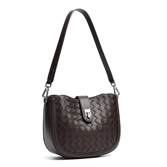 Intricate Woven Genuine Leather Saddle Clutch Bag