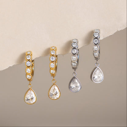 Luxury Majestic Bezel Set Teardrop Huggie Earrings