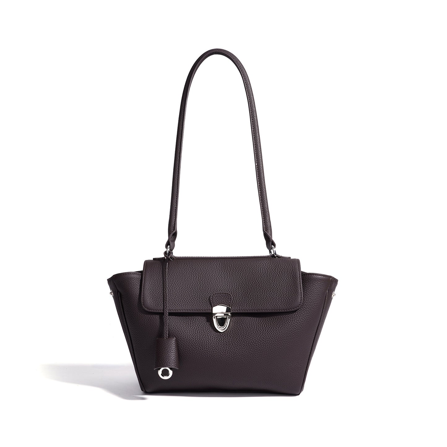 Quiet Luxe Pebbled Genuine Leather Winged Flap Tote Clutch Bag