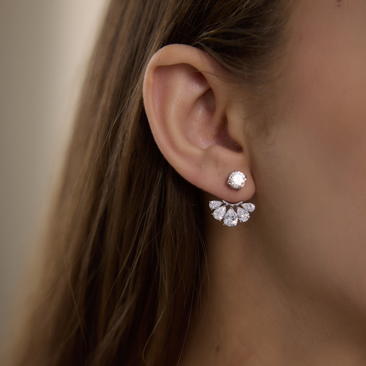 Elegant Radiant Pear Crystal Sunburst Jacket Earrings