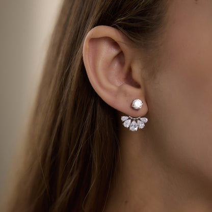Elegant Radiant Pear Crystal Sunburst Jacket Earrings