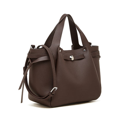 The Pebbled Genuine Leather Mini Bucket Tote Bag with Turn-Lock Closure