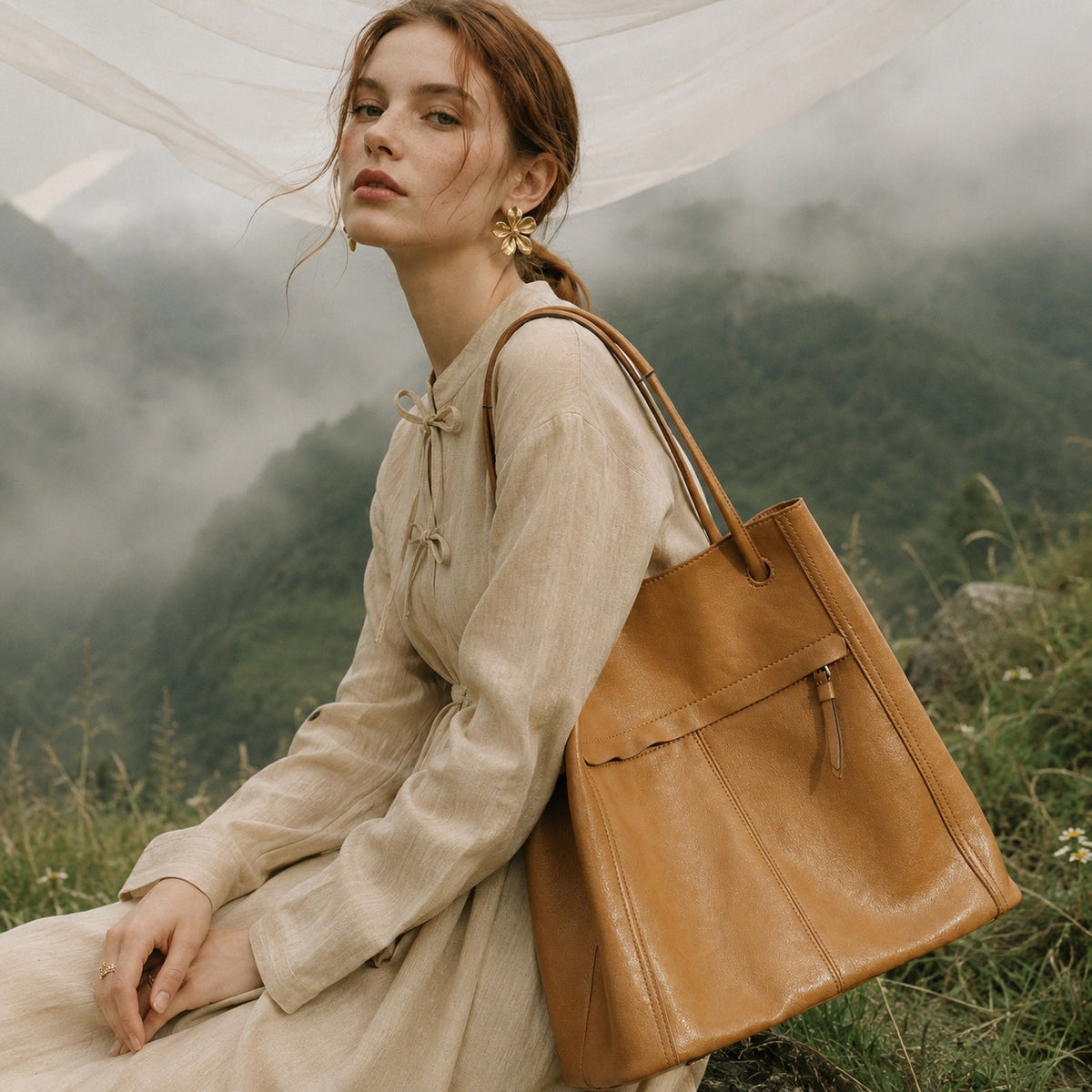 Artisanal Soft Genuine Leather Tote Clutch Bag